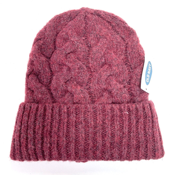 Old Navy Cabe Knit Beanie Hat Chunky Fall Winter Burgundy Cozy Winter Ski Snow - Picture 1 of 8